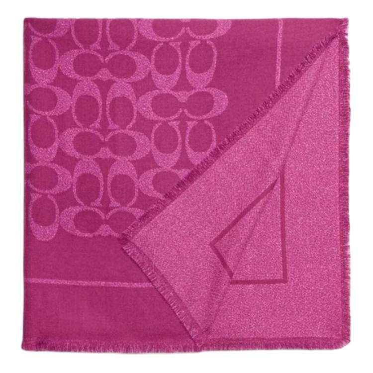 COACH Brand Logo Sheep Wool Knit Scarves Women's Dark Purple Red