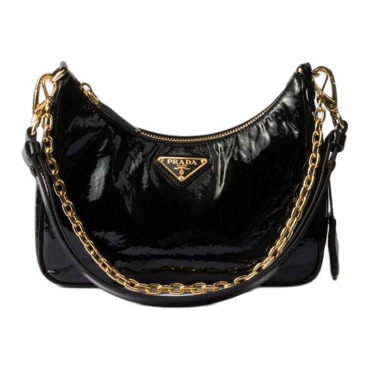 PRADA Re Edition Patent Leather, Cow Leather Crossbody Bag, Shoulder Bag Mini Women's Black