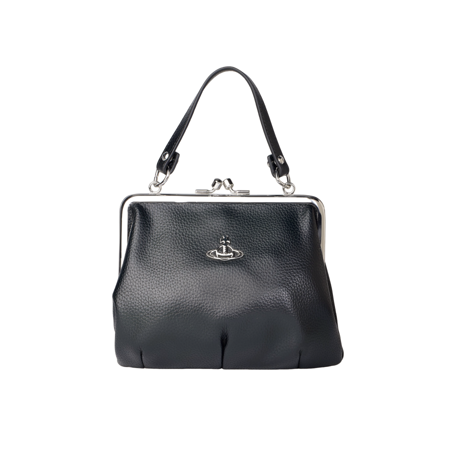 Vivienne Westwood Silver Tone Buckle Synthetic Leather One Shoulder Handbag Women's Black