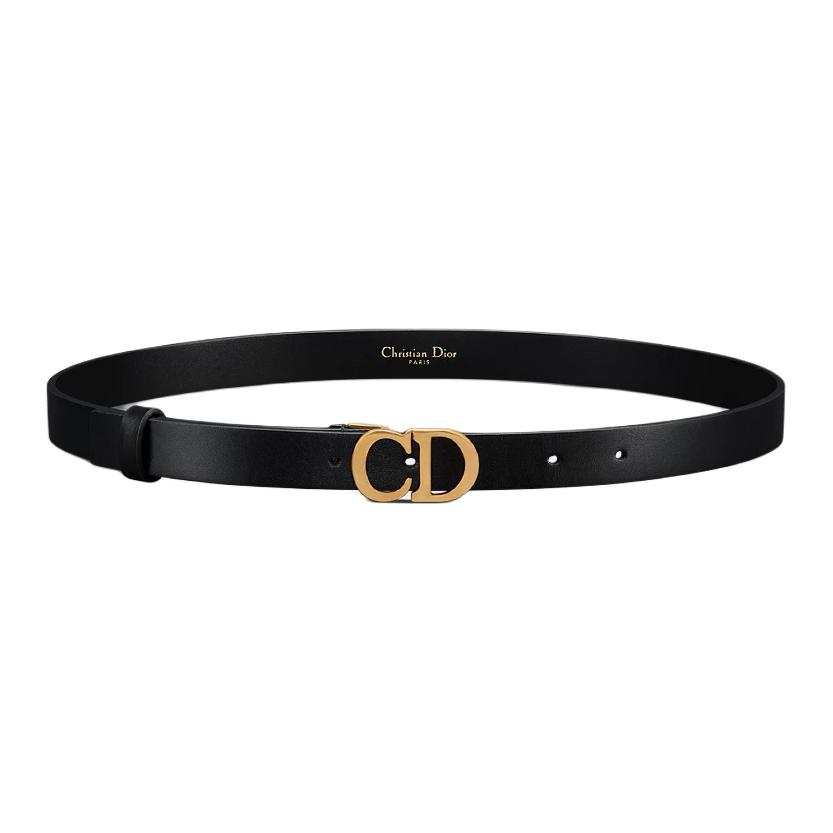 DIOR Calfskin Leather Belts Women's Black Width 2cm
