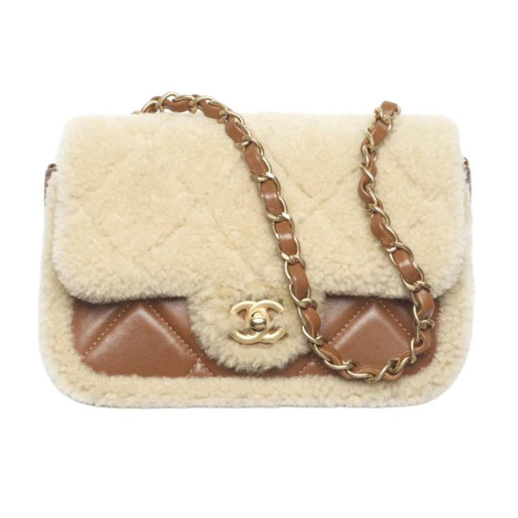 CHANEL Lambskin Handbag, Shoulder Bag Women's Beige & Brown