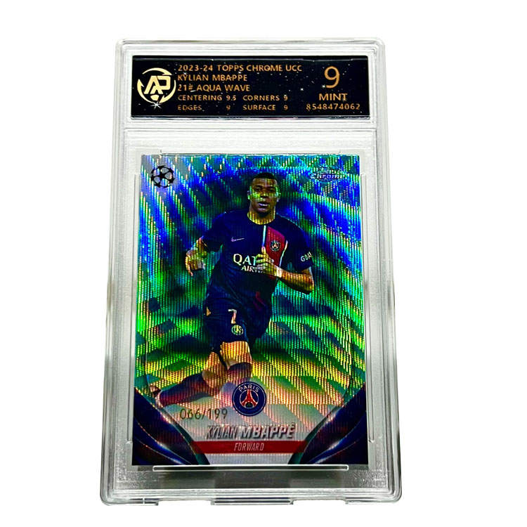 Topps Mbappé Player Card, Large Paris Era, Green Field Running Pose, Jadeite Fold Holographic Card, With Number 066/199