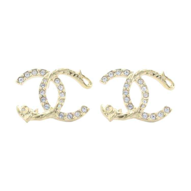 CHANEL Rhinestone Earrings Women's Gold
