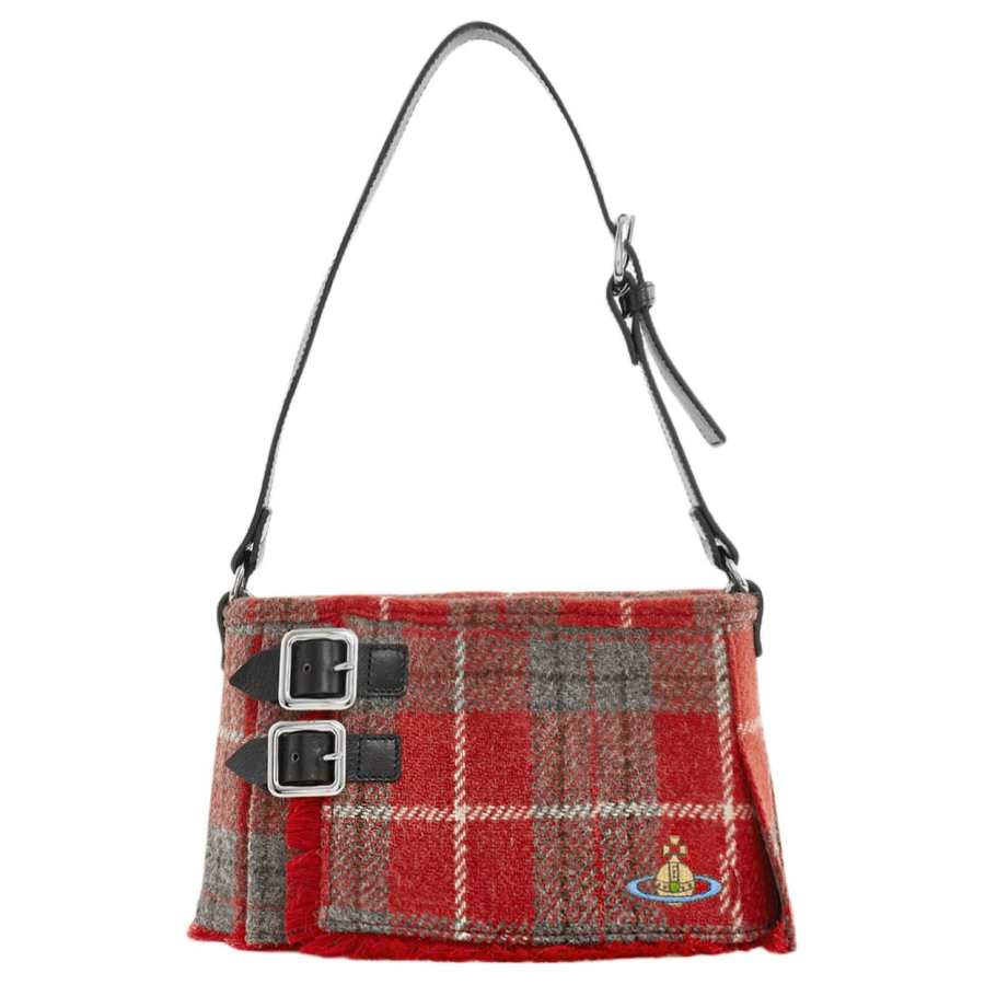 Vivienne Westwood Heather Kilt Plaid Wool Handbag Shoulder Bag Women's Red