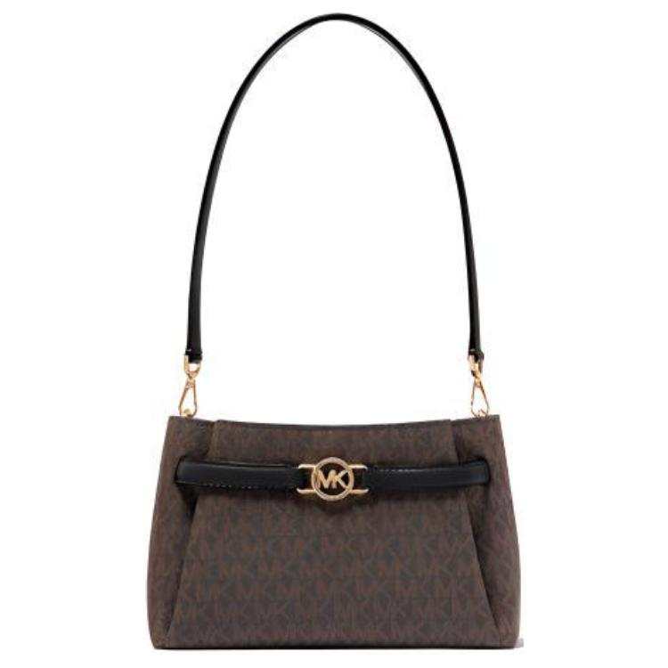 MICHAEL KORS Angelina Leather Shoulder Bag Small Women's Dark Brown & Black