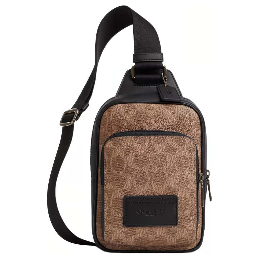 COACH Coated Canvas With Smooth Calfskin Crossbody Bags Mini Men's Tan