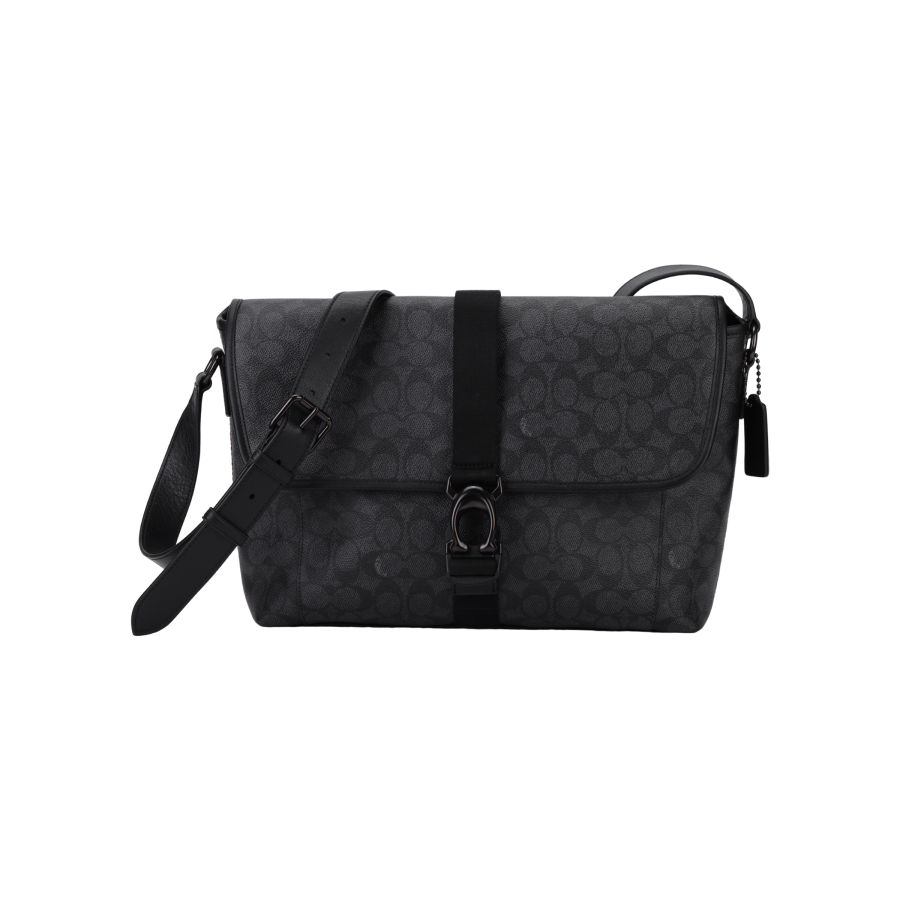 COACH Beck Artificial Leather Shoulder Bag, Crossbody Bag Large Men's Charcoal Black