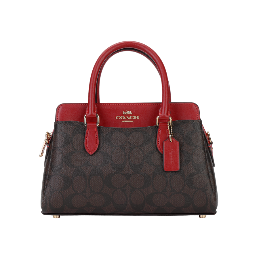 COACH Darcie PVC Shoulder Bag, Crossbody Bag, Handbag Medium Women's Gold & Brown & Red