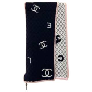 CHANEL Knit Scarves Unisex Black