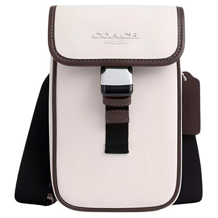 COACH Smooth Calfskin Cell Phone Pouch, Shoulder Bag, Crossbody Bag Men's Chalk