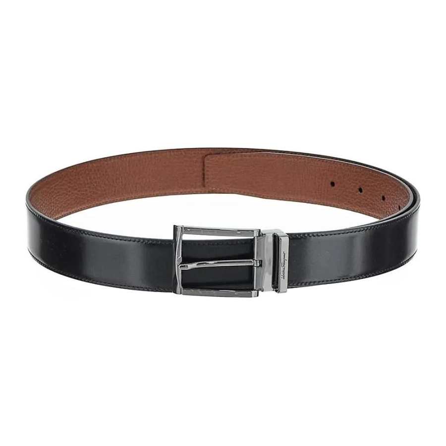 Ferragamo FERRAGAMO Calfskin Leather Belts Men's Black Width 3.5cm