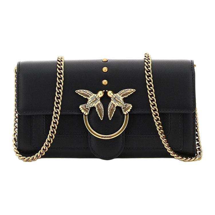 PINKO Cow Leather Wallet, Bird Bag, Swallow Bag, Crossbody Bag, Shoulder Bag Women's Black