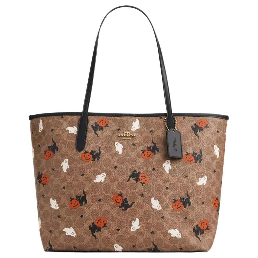 COACH City Coated Canvas Tote Bag, Shopping Bag, Shoulder Bag, Handbag Large Women's Tan & Multicolor