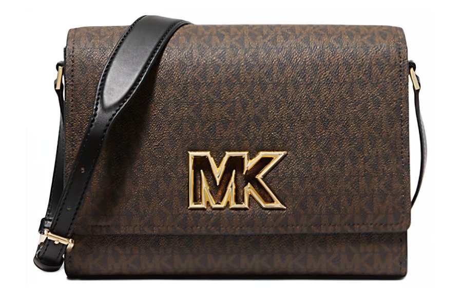 MICHAEL KORS Coated Canvas Shoulder Bag, Crossbody Bag Medium Women's Brown & Black