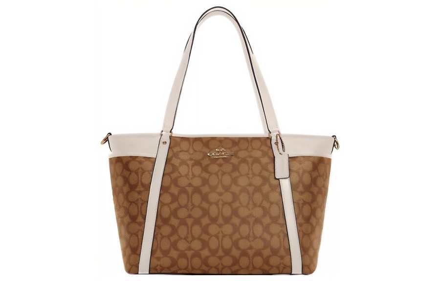 COACH Baby Coated Canvas With Leather Tote Bag, Shopping Bag, Portable Crossbody Bag, Shoulder Bag Large Women's