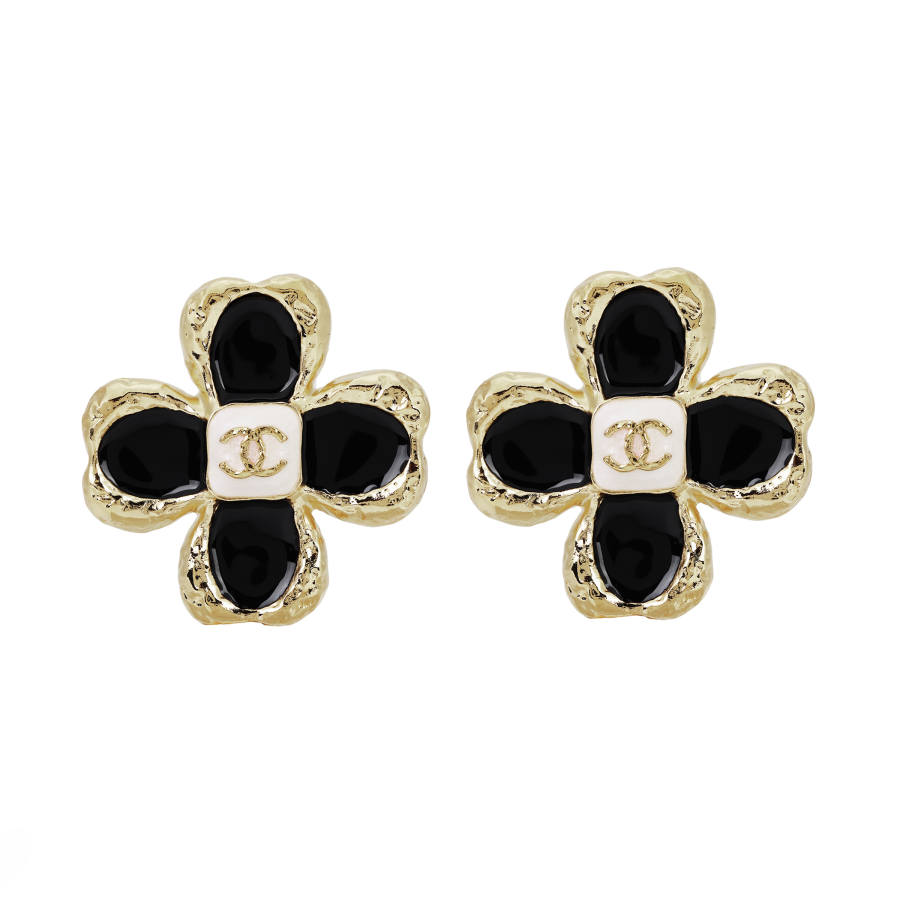 CHANEL CHANEL Colored Glaze Stud Earrings Women's Black