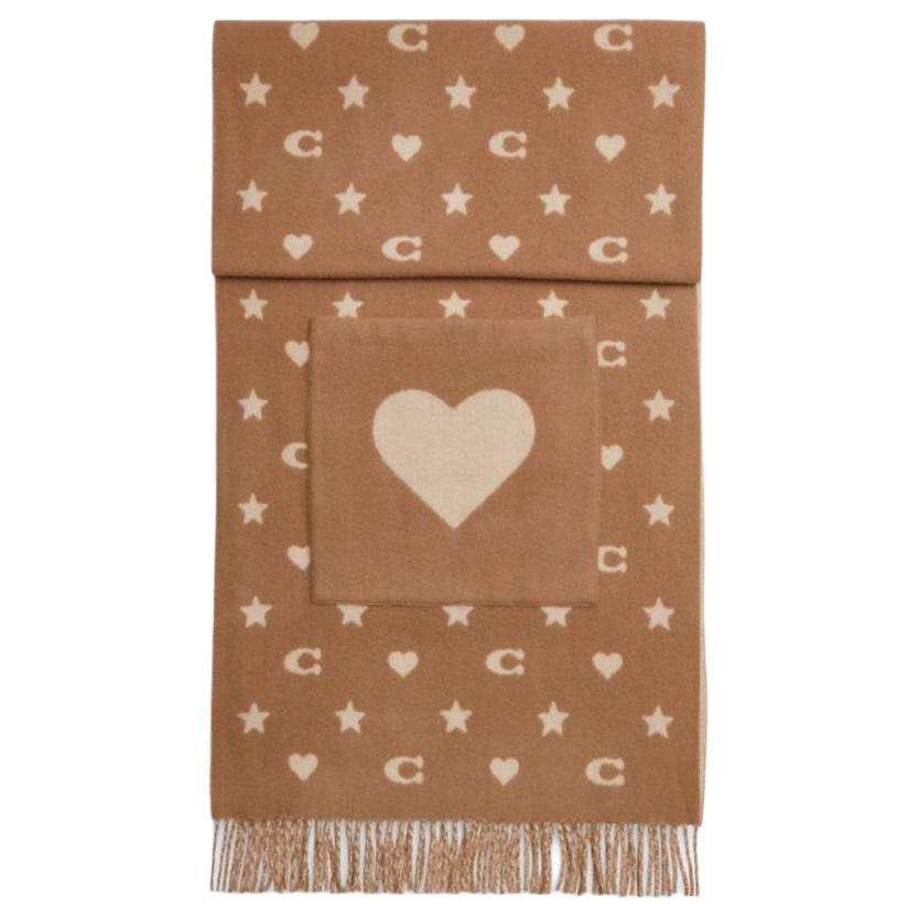 COACH COACH Letter Print Wool Knit Scarves Unisex Brown