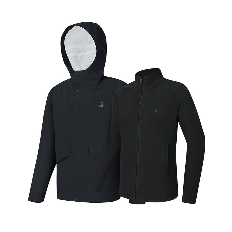 FILA Fitness Waterproof, Windproof, And Water Repellent 3 in 1 Windbreaker Jacket Men's Black
