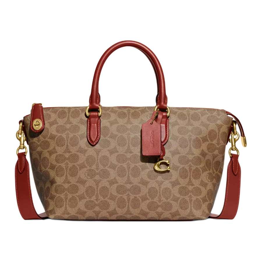 COACH Coated Canvas With Refined Calfskin Tote Bag, Shopping Bag, Portable Crossbody Bag, Shoulder Bag Large Women's