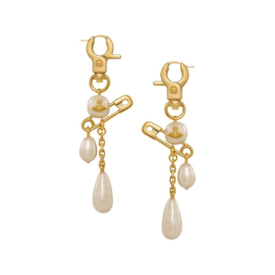 Vivienne Westwood Saturn Faux Pearl Pendant Hoop Earrings Women's Gold