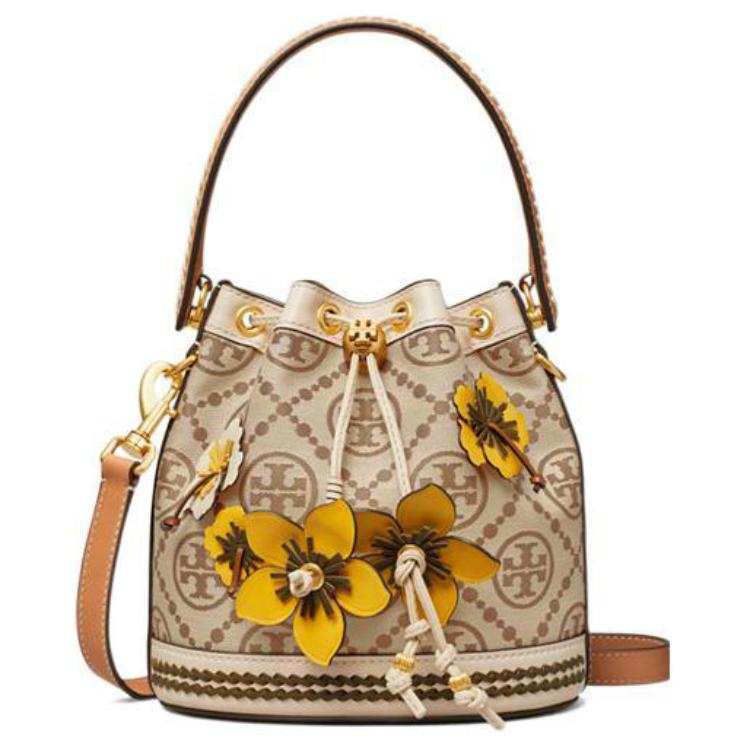 TORY BURCH T Monogram Leather Bucket Bag, Shoulder Bag, Handbag Women's Hazelnuts Brown