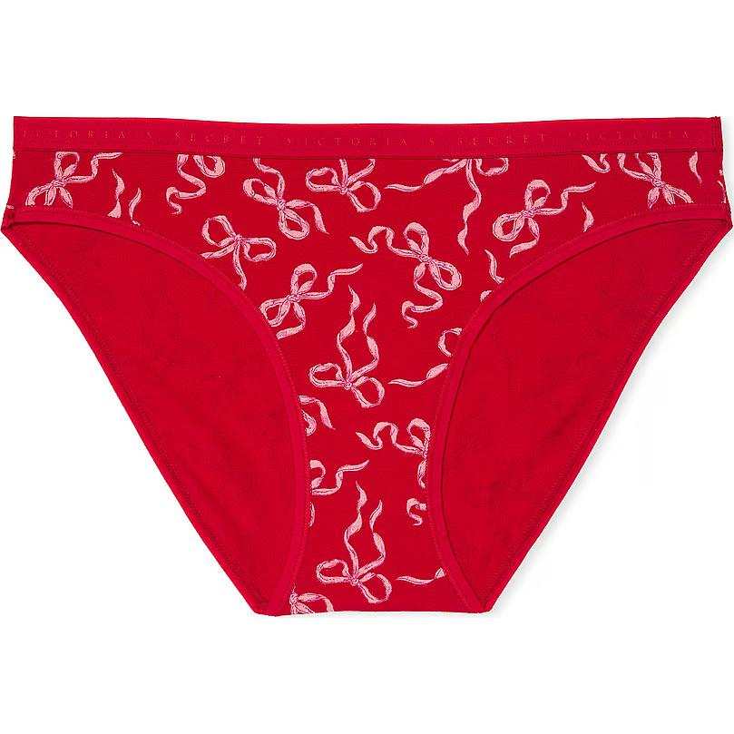 Victoria's Secret Stretch Cotton Bikini Panty/Red Ground Pink Bows Underpants Women's 1 Pack Red