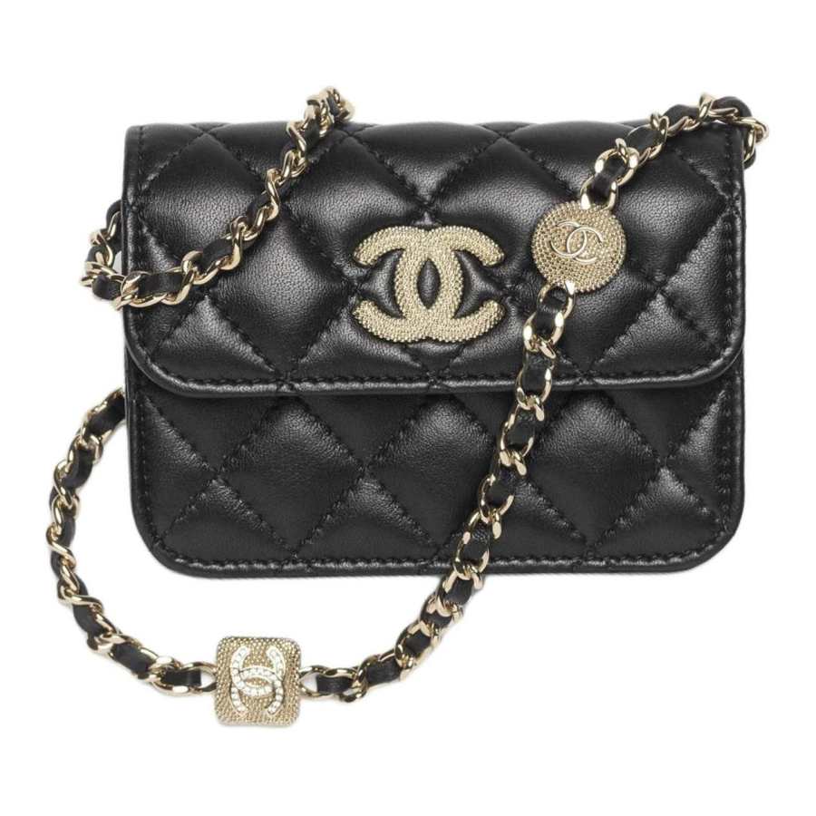 CHANEL Lambskin Crossbody Bags Women's Black