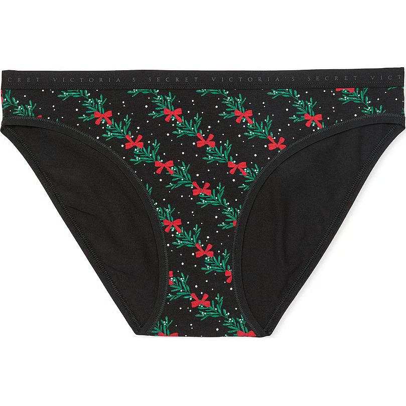 Victoria's Secret Stretch Cotton Bikini Panty/Black Mistletoe Underpants Women's 1 Pack Black