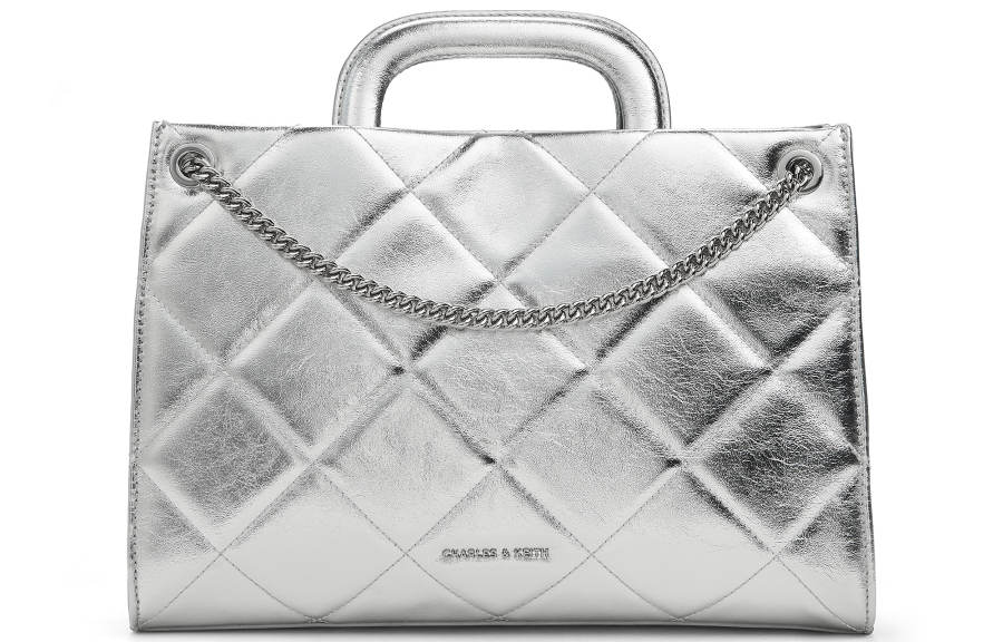 CHARLES&KEITH Pu One Shoulder Handbag Medium Women's Black/Cream Milk White/Silver
