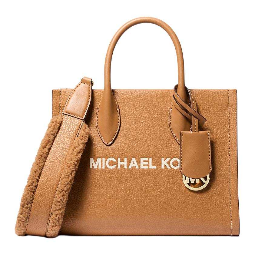 MICHAEL KORS Mirella Cow Leather Shoulder Bag, Crossbody Bag, Handbag Small Women's Light Brown