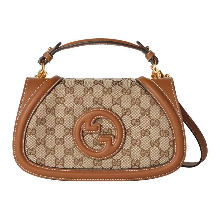 GUCCI Blondie Canvas Shoulder Bag, Crossbody Bag, Handbag Small Women's Beige & Ebony