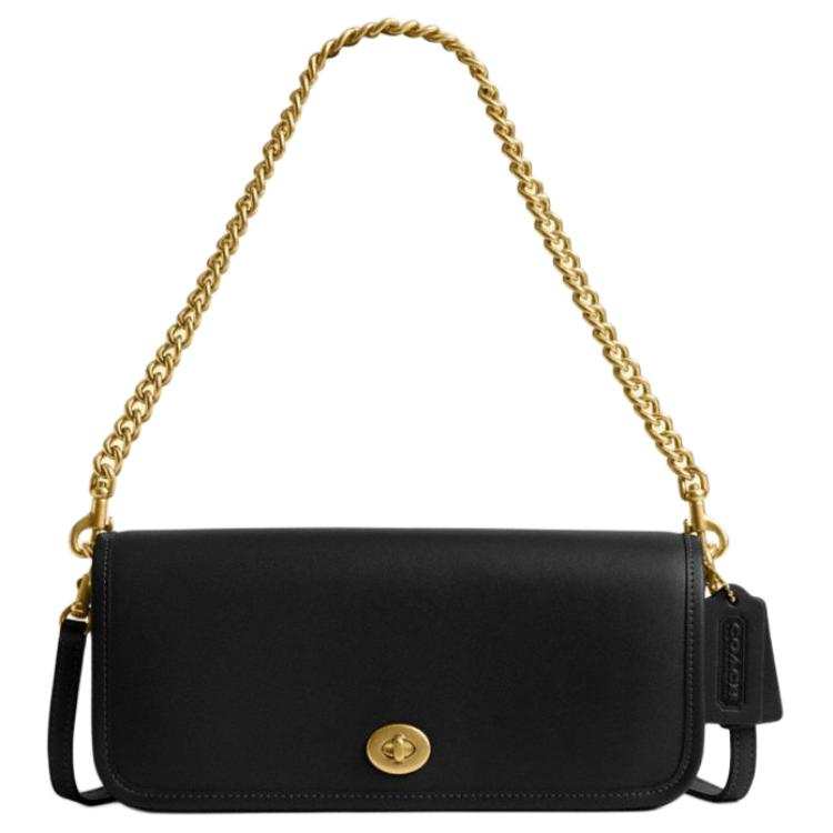 COACH Dinky Cow Leather Shoulder Bag Medium Women's Black
