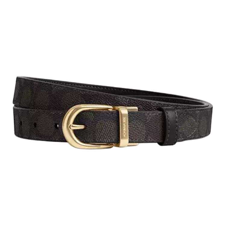 COACH COACH Coated Canvas Leather Belts Women's Gold/Walnut/Black Width 2.5cm