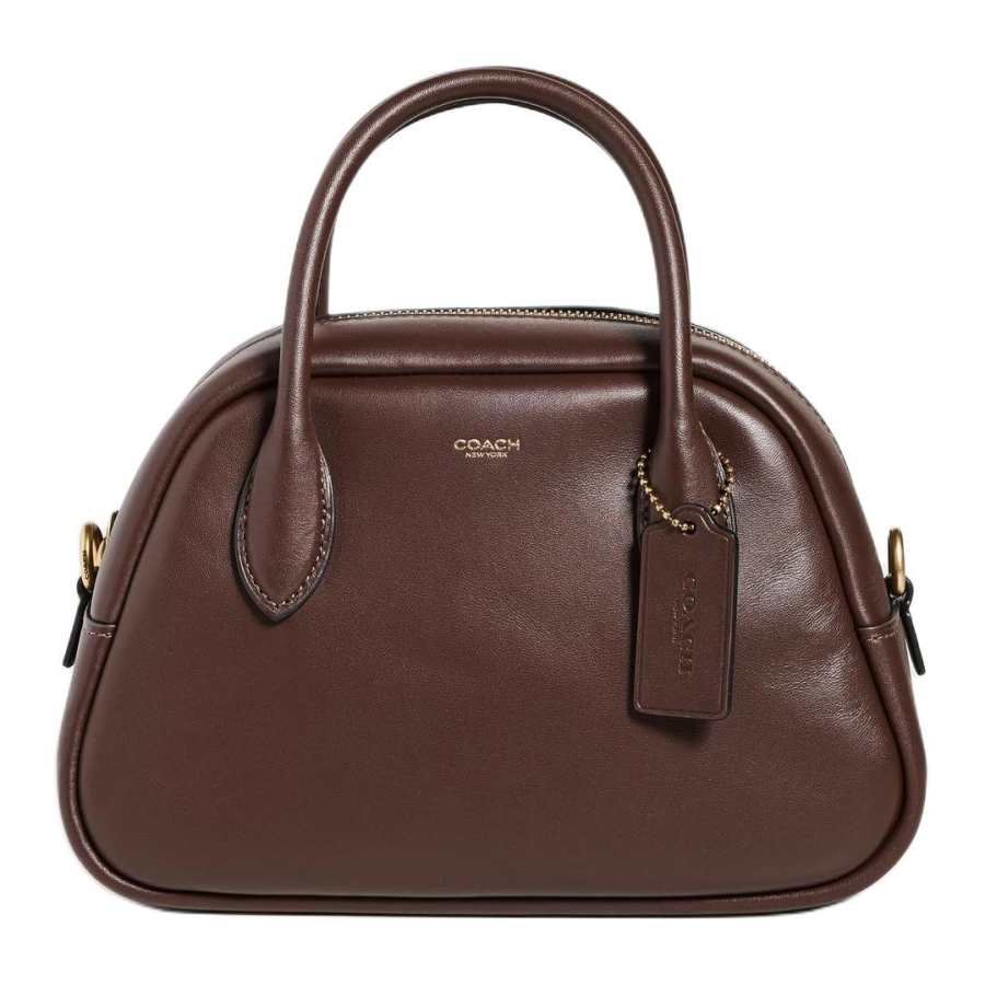 COACH Leather Bowling Bag, Handbag, Shoulder Bag, Crossbody Bag Medium Women's Brown