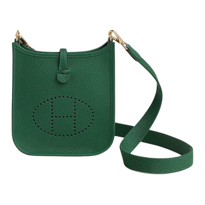 HERMES Evelyne Clemence Bullock Leather Crossbody Bags 16 Women's Medium Green