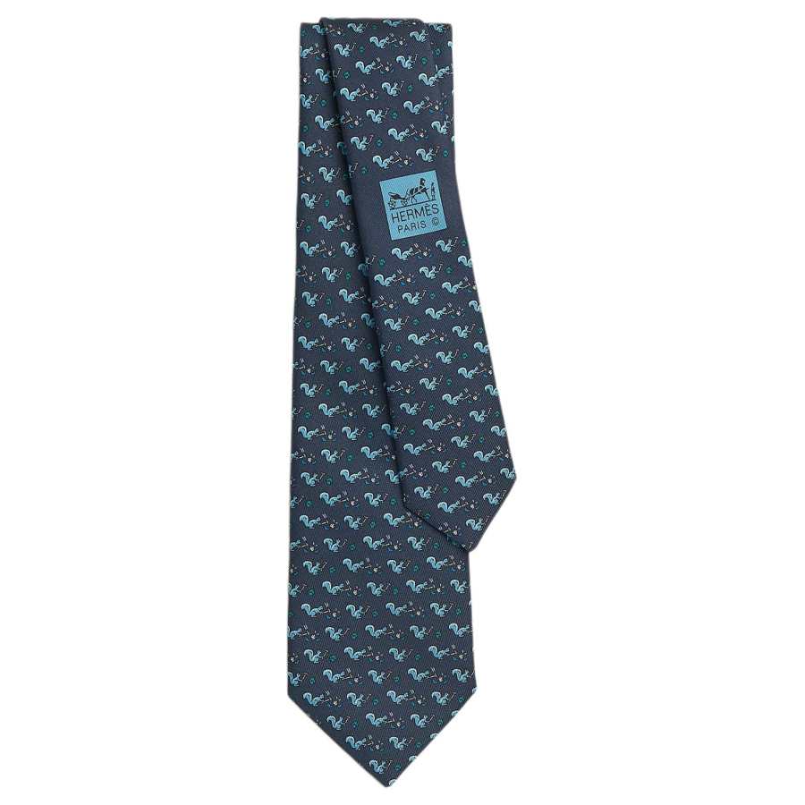 HERMES HERMES Mulberry Silk Ties Men's Marine Blue