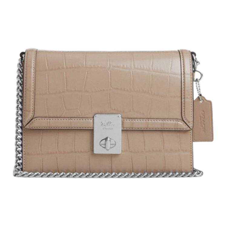 COACH Hutton Cow Leather Shoulder Bag, Crossbody Bag Small Women's Stone Color