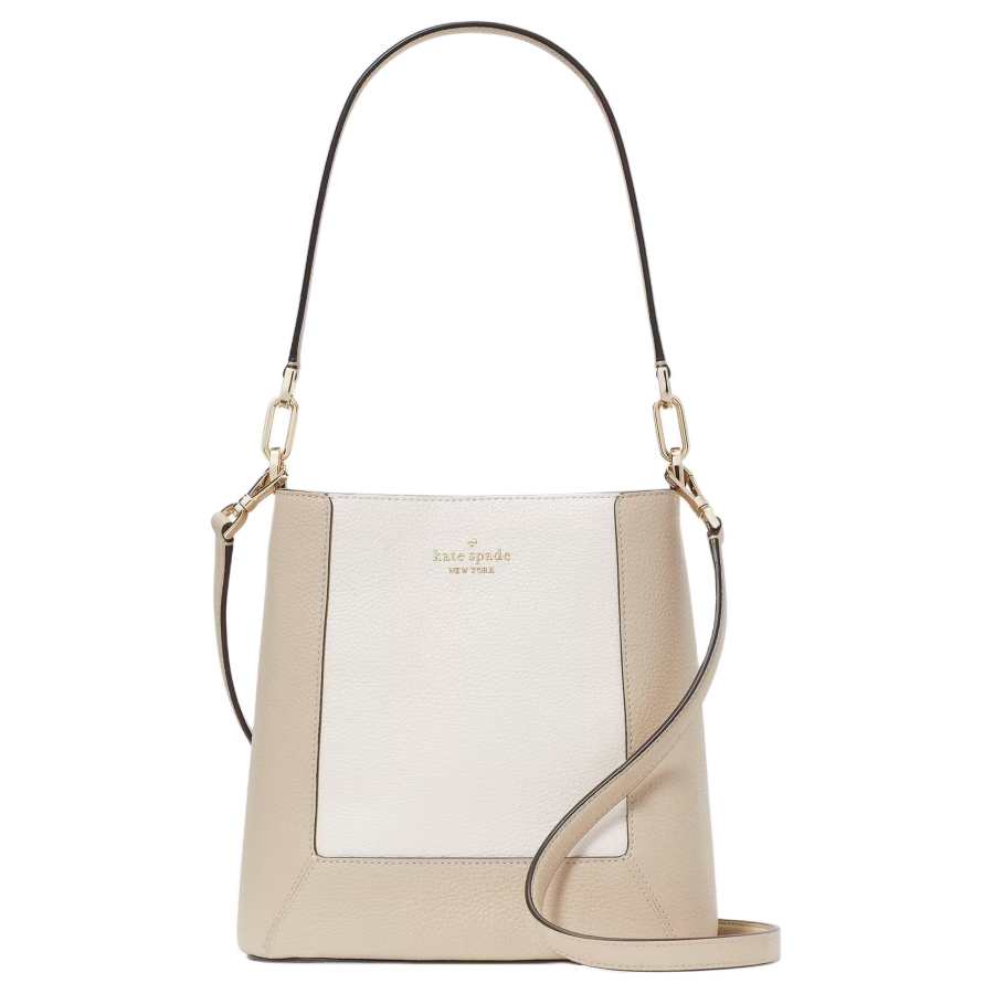 Kate Spade Litchi Grain Leather Bucket Bag, Shoulder Bag, Crossbody Bag, Handbag Women's Light Sand Multicolor