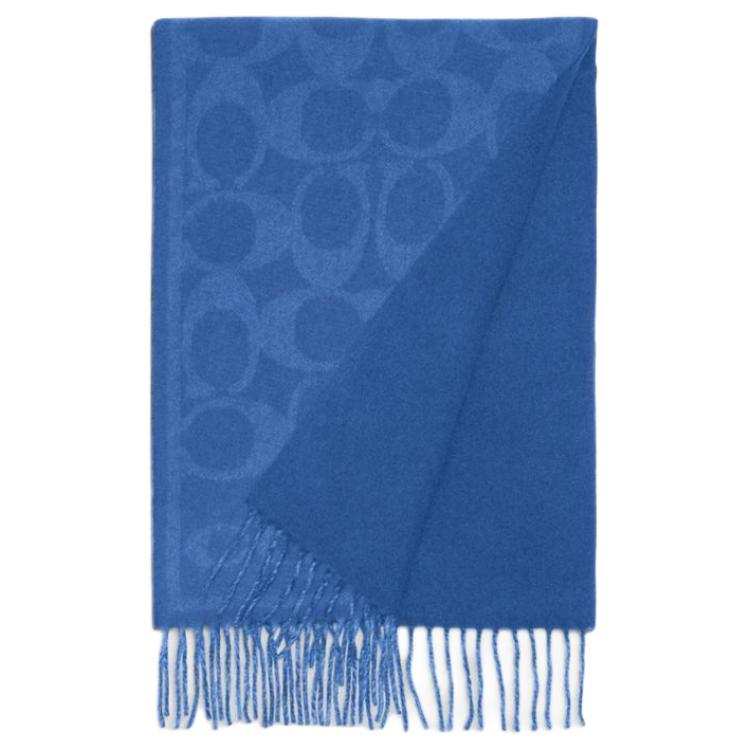 COACH 100% Cashmere Wool Knit Scarves Women's Blue