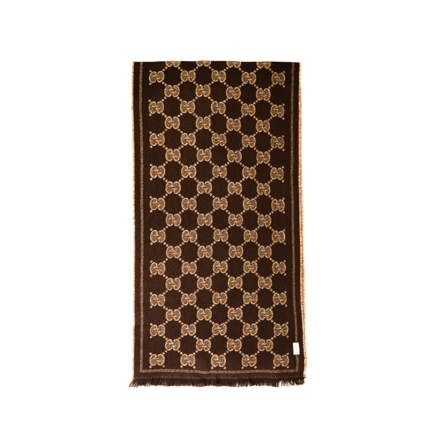 GUCCI Wool Knit Scarves Men's Coffee Brown