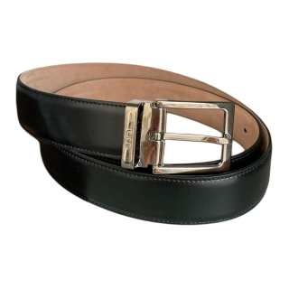 TOD'S Metal Leather Belts Men's Black Width 3.5CM