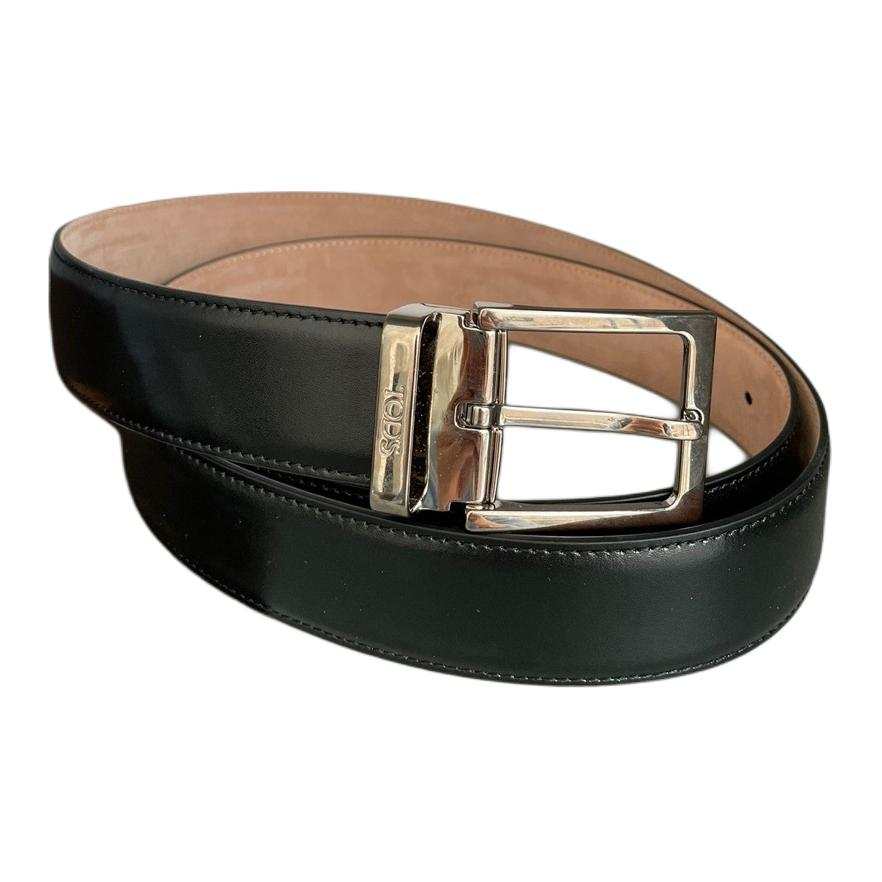 TOD'S TOD'S Metal Leather Belts Men's Black Width 3.5CM