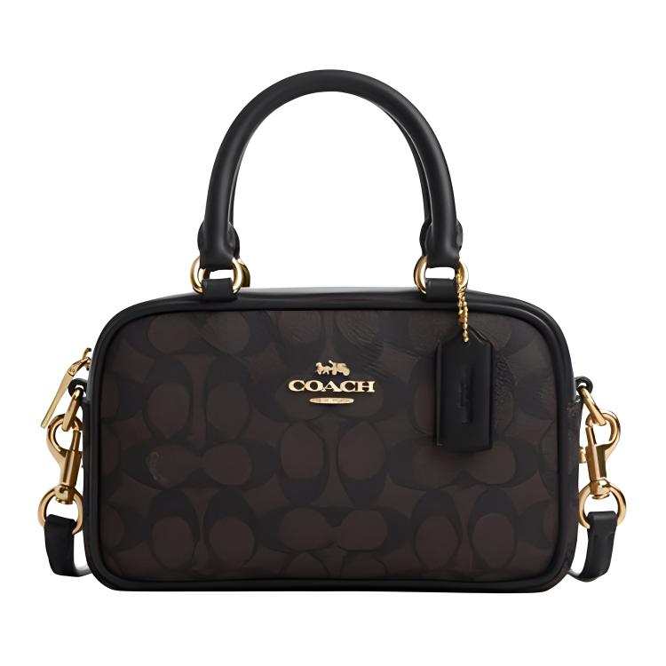 COACH SATCHEL Coated Canvas Shoulder Bag, Crossbody Bag, Handbag Small Women's Dark Brown