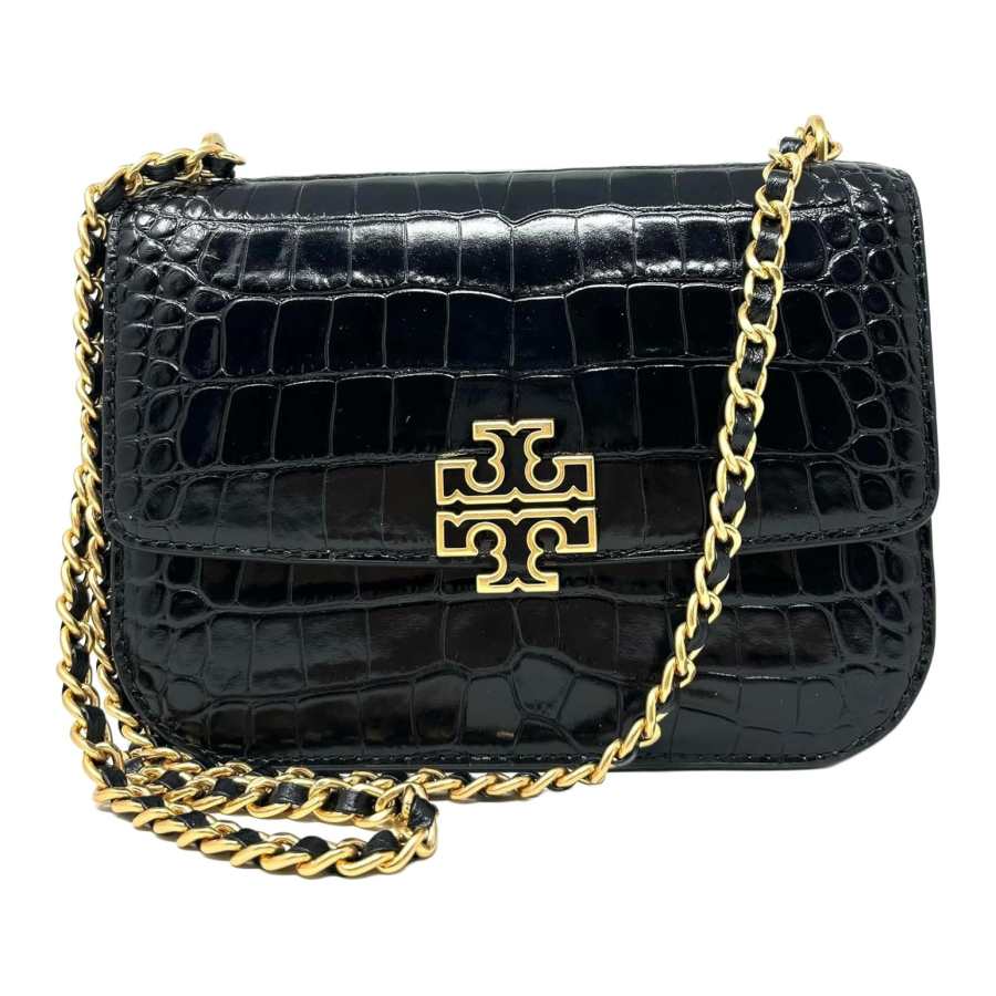 TORY BURCH Britten Crocodile Textured Leather Shoulder Bag, Crossbody Bag Large Women's Black