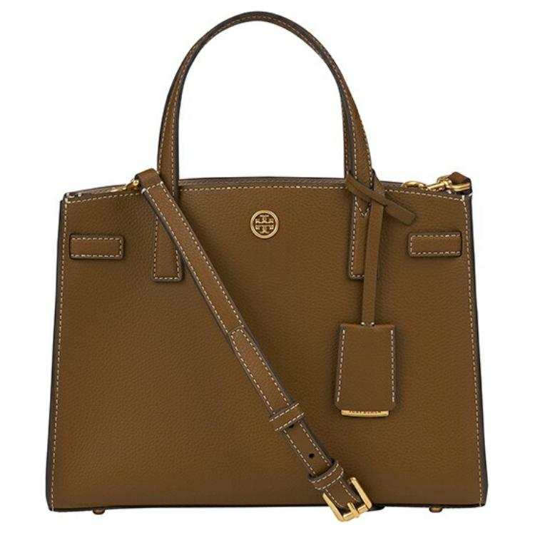 TORY BURCH Walker Leather Briefcase, Shoulder Bag, Crossbody Bag, Handbag Small Women's Hazelnuts Brown