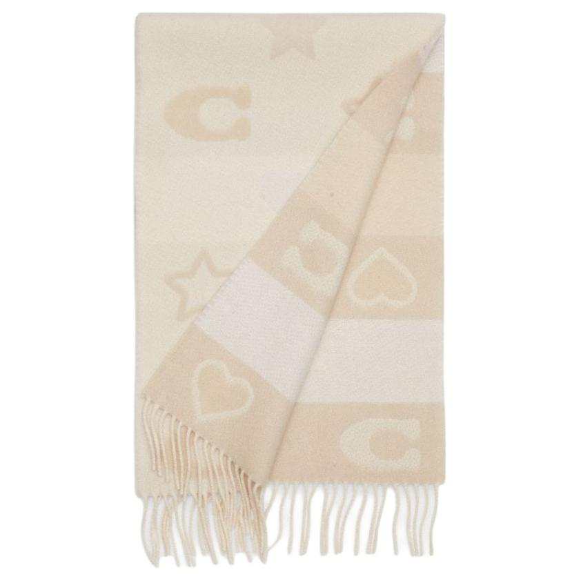 COACH COACH Wool Knit Scarves Unisex Beige