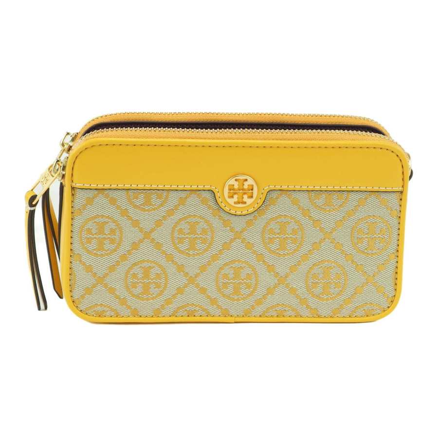 TORY BURCH T Monogram Jacquard Leather Crossbody Bag, Shoulder Bag Women's Yellow