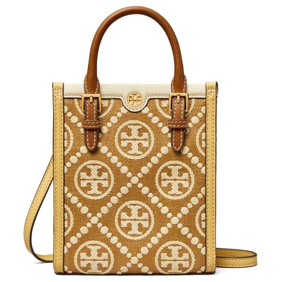 TORY BURCH Raffia With Leather Trim Tote Bag Shopping Bag Shoulder Bag Crossbody Bag Handbag Mini Women's Brown