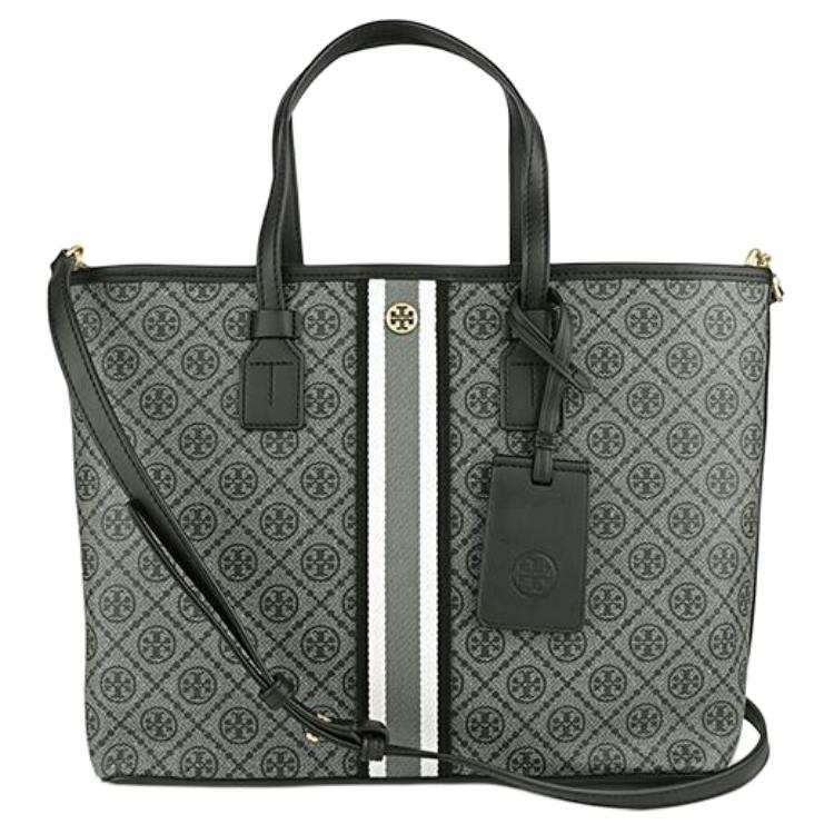TORY BURCH T Monogram Canvas Tote Bag, Shopping Bag, Handbag, Shoulder Bag, Crossbody Bag Small Women's Black