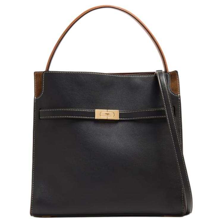 TORY BURCH Lee Radziwill Leather Shoulder Bag, Handbag Large Women's Black